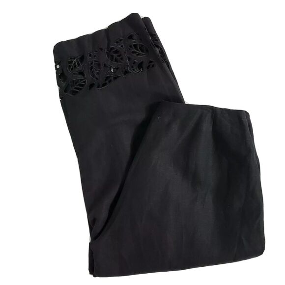 Larry Levine Womens Cropped Pants Size 8 Cropped Embroidered Detail Linen Blend - Picture 6 of 11